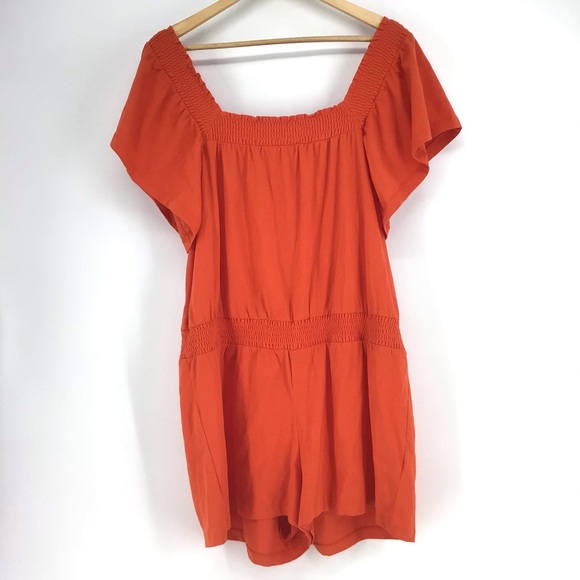 J. Crew Pants & Jumpsuits J Crew Orange Smocked Square Neck Romper